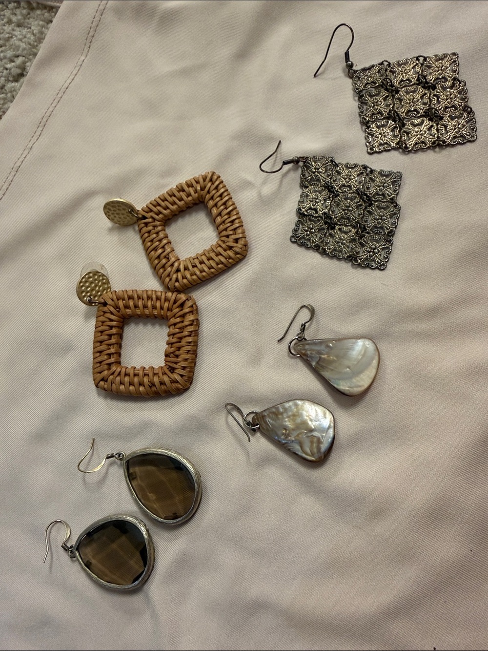 Lot of 4 pairs brown, gold, and natural style earrings